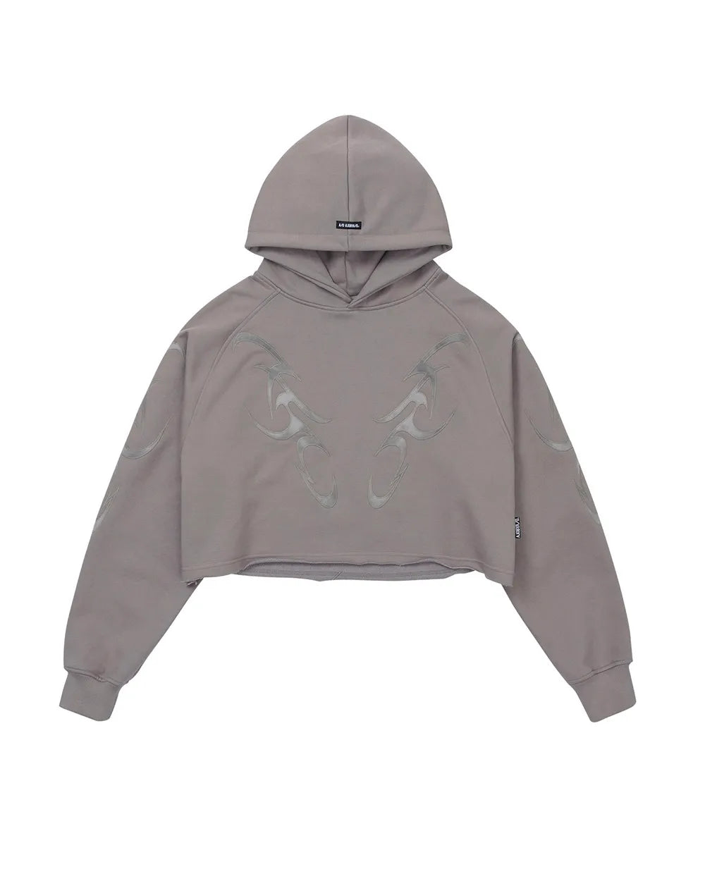 【AJOBYAJO】Tribal AJO Applique Cropped Hoodie (CHARCOAL)
