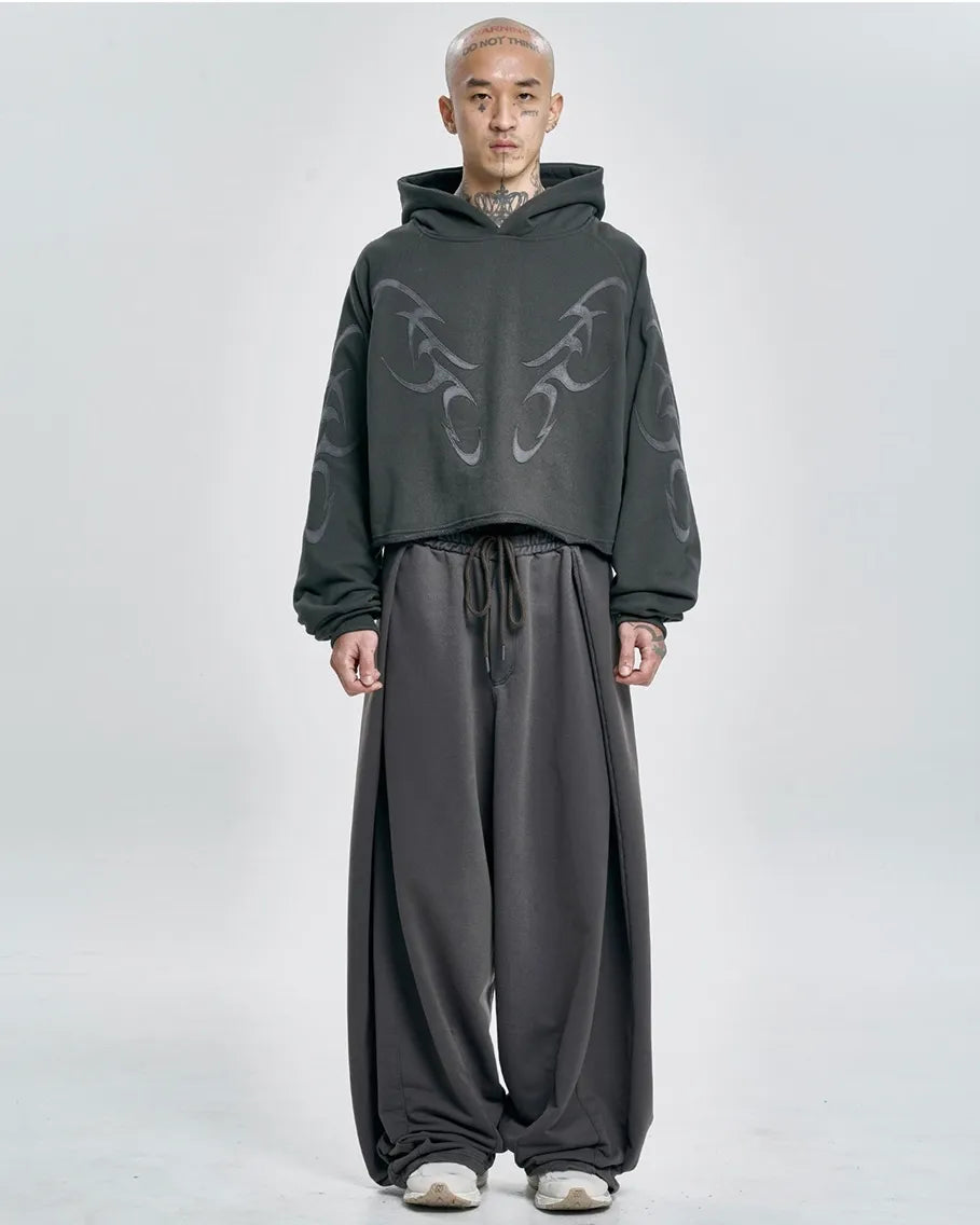 【AJOBYAJO】Tribal AJO Applique Cropped Hoodie (DUSTY)