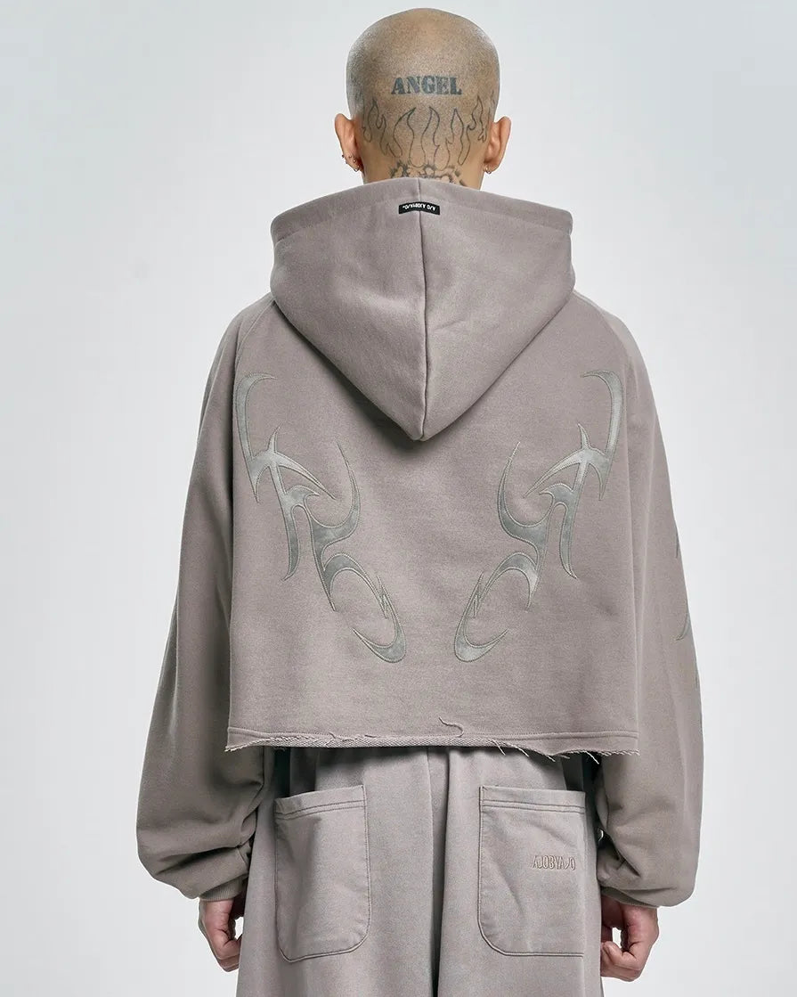 【AJOBYAJO】Tribal AJO Applique Cropped Hoodie (CHARCOAL)