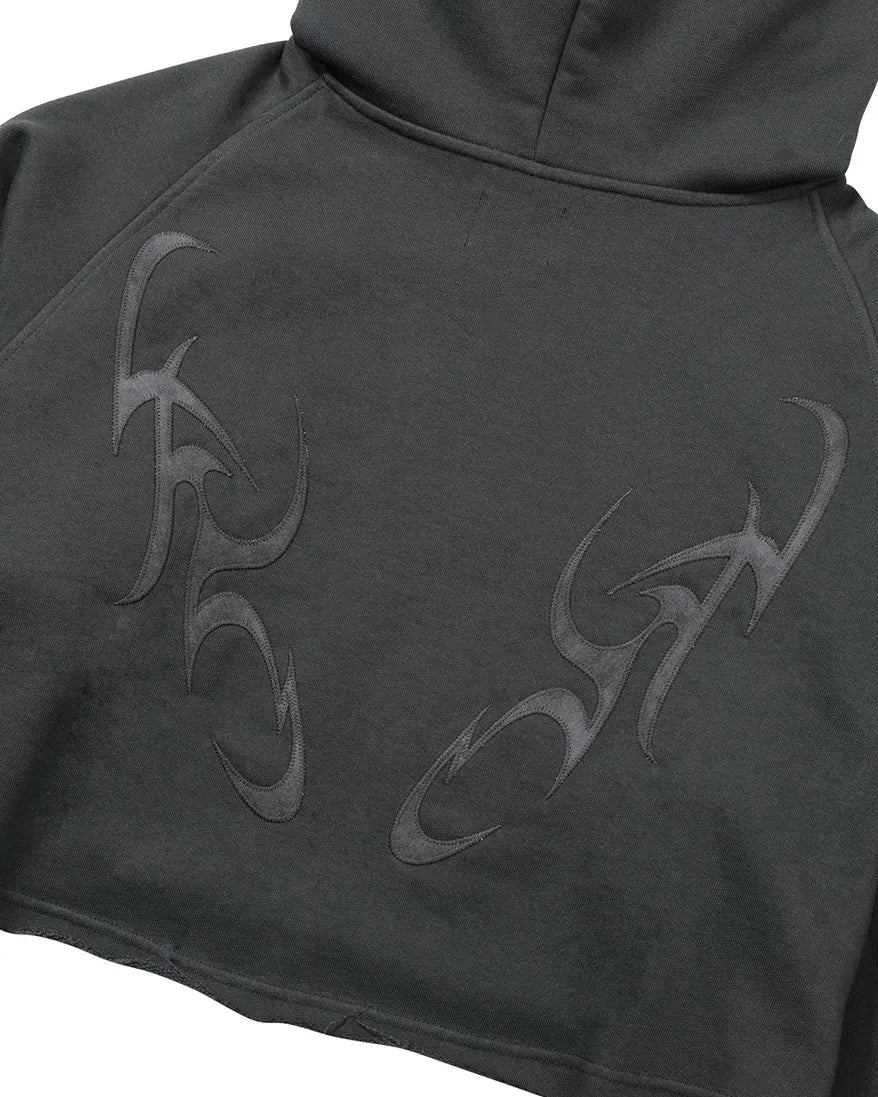 【AJOBYAJO】Tribal AJO Applique Cropped Hoodie (DUSTY)