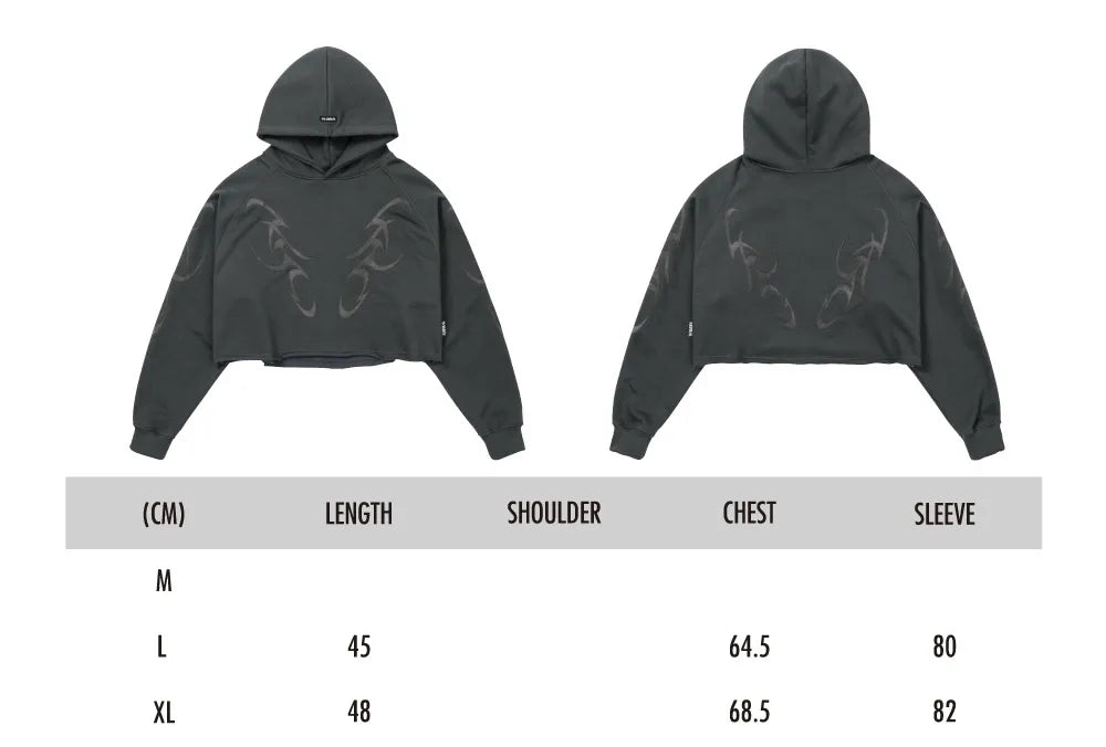 【AJOBYAJO】Tribal AJO Applique Cropped Hoodie (CHARCOAL)