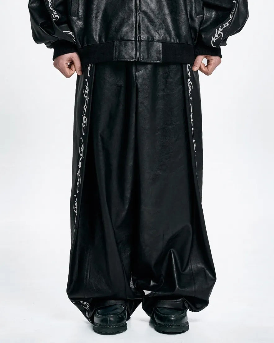 【AJOBYAJO】VEGAN LEATHER ONE TUCK PANTS