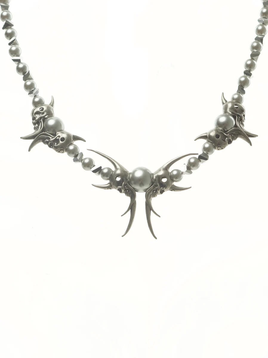 【IIIMIII】Black Painting II Dark Cross Pearl Choker