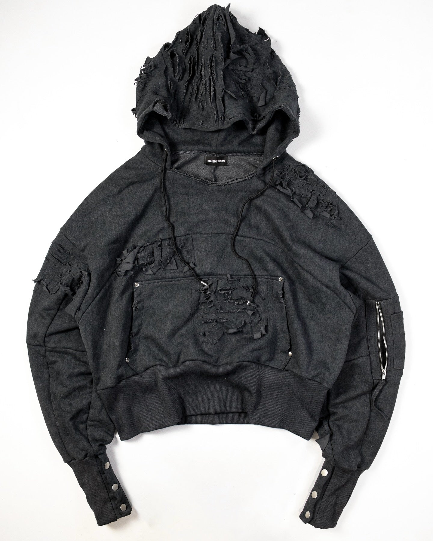 【BOHEME RIOTS】"GEN-2 PATCHED THRASHED HOODIE