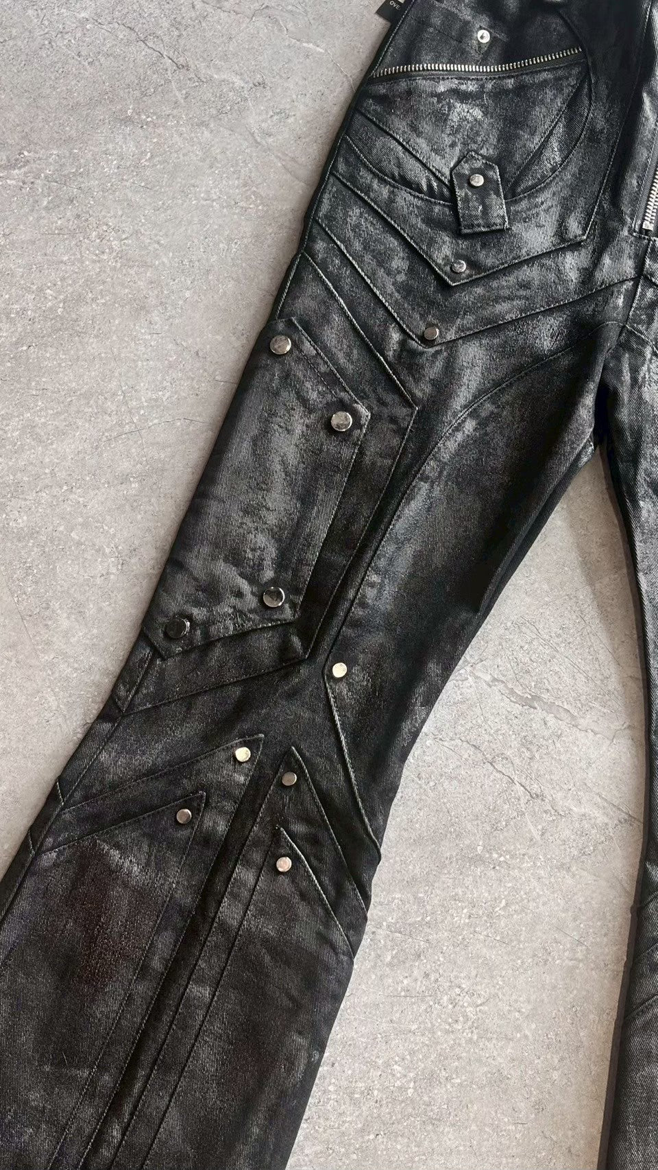 【RICH】 Dark Knight Flare Waxed Pants