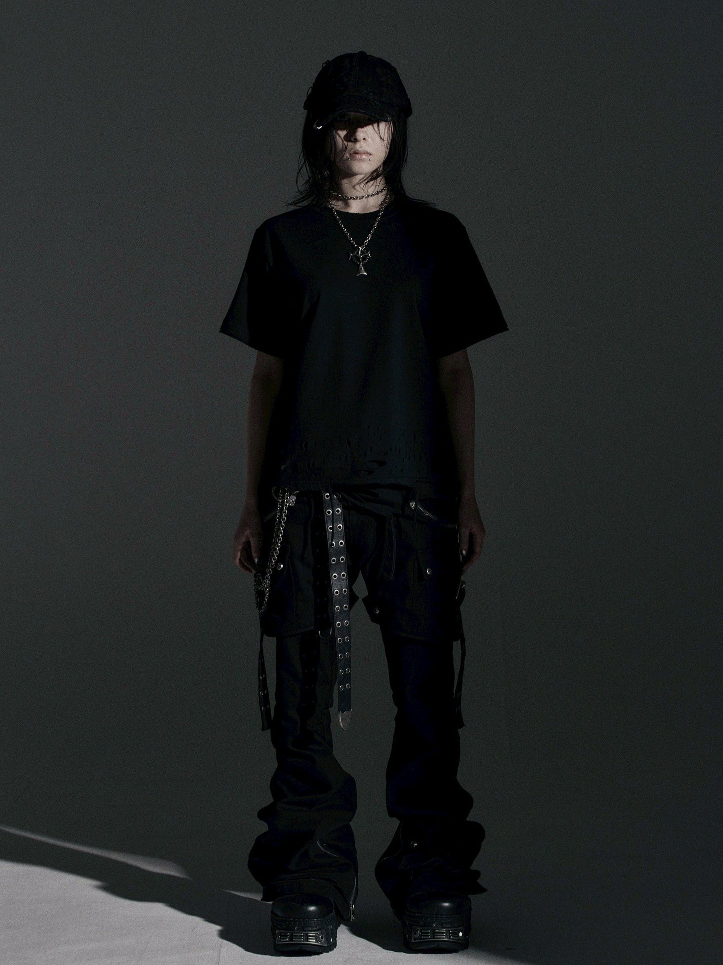 【ROSEN KREUZ】SIDE BELT DOCKING FLARE PANTS (Denim)