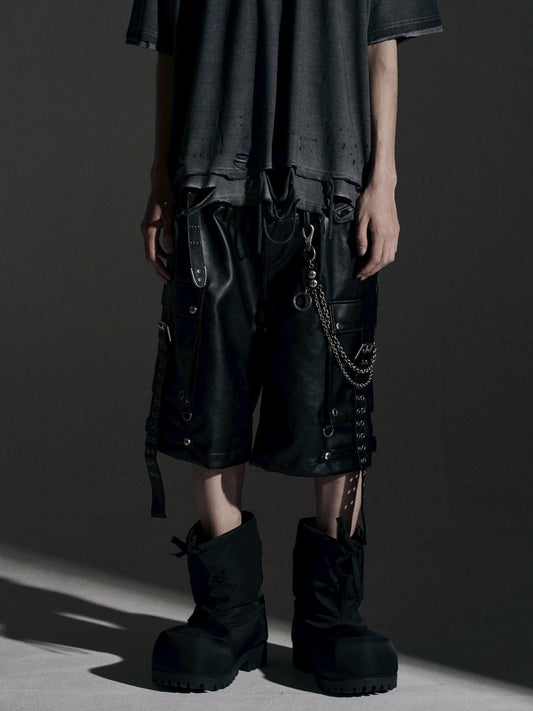 【ROSEN KREUZ】DOUBLE WAIST LEATHER SHORT PANTS