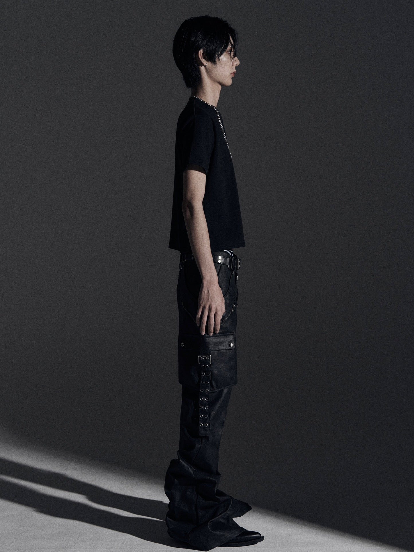 【ROSEN KREUZ】SIDE BELT DOCKING FLARE PANTS (Coating)