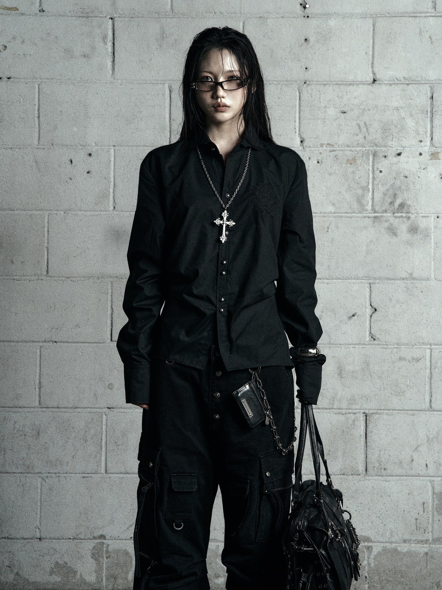 【ROSEN KREUZ】BACK CROSS CROPPED SHIRT BLACK