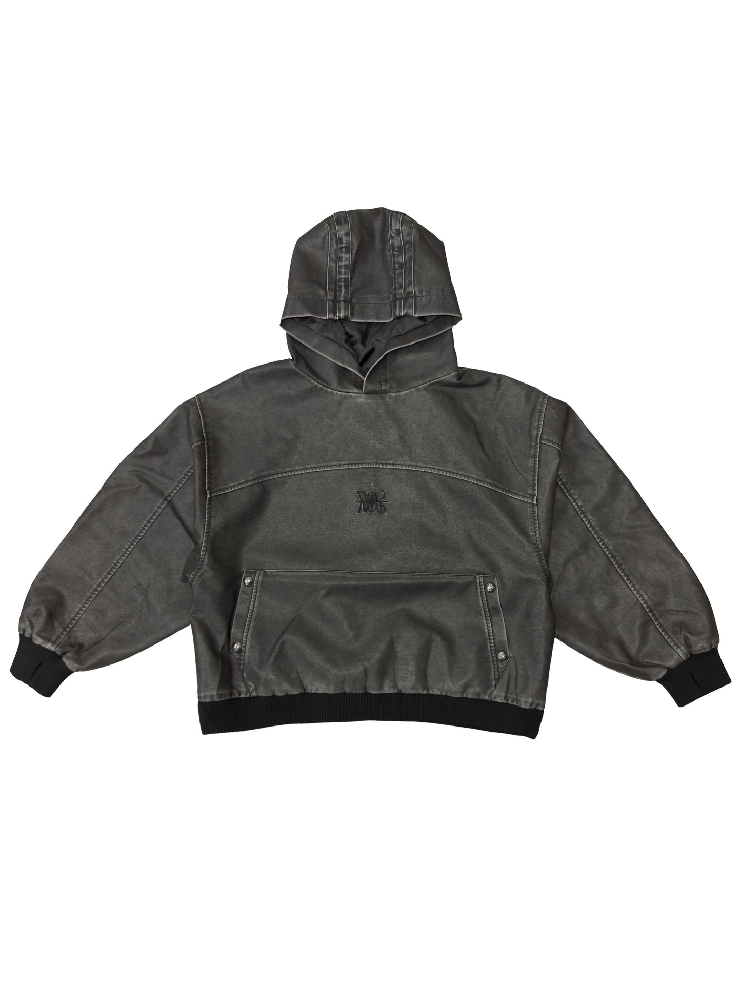 【ROSEN KREUZ】VINTAGE LEATHER SHIRRING HOODIE (WASHED GRAY)