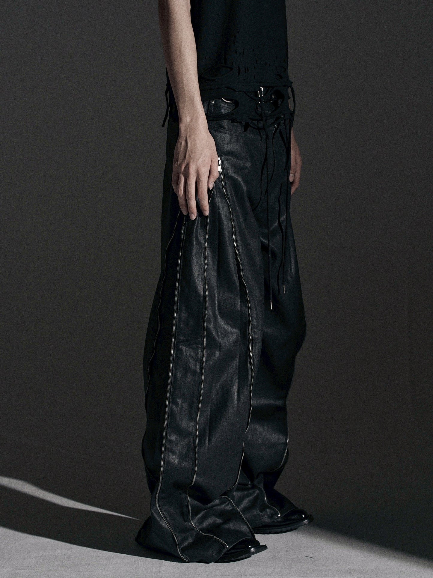 【ROSEN KREUZ】ZIP WIDE BAGGY PANTS (COATING)