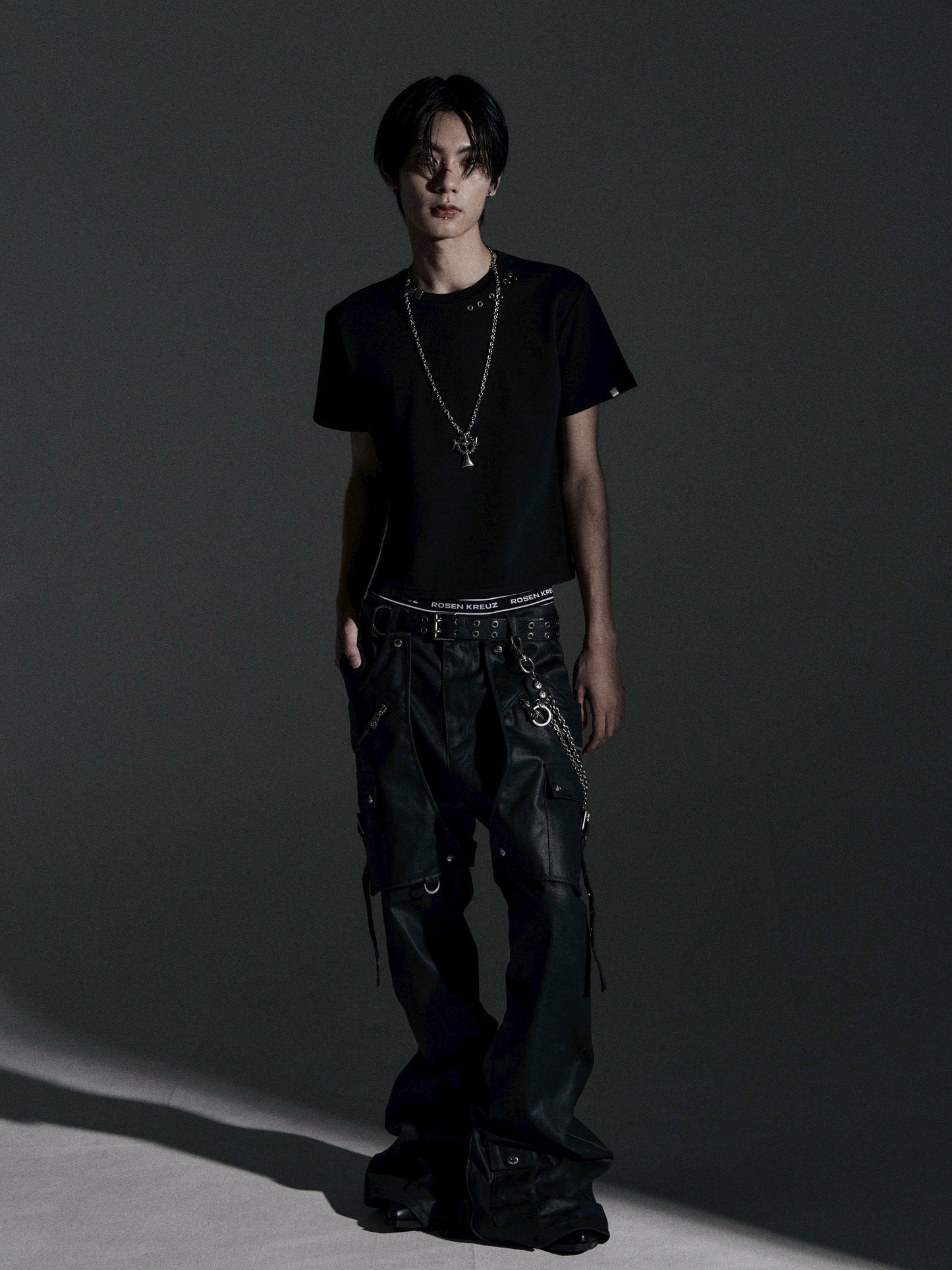 【ROSEN KREUZ】SIDE BELT DOCKING FLARE PANTS (Coating)