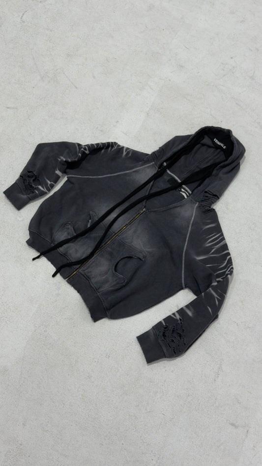 【VEINDALS】DISTRESSED ZIP UP HOODIE