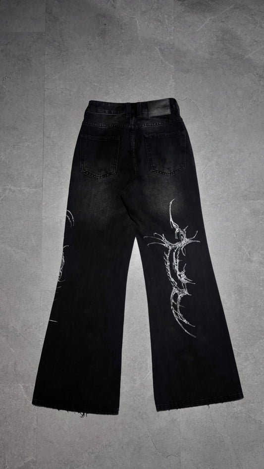 【XIVX】HANDPAINTED "Cyberpsychosis“ FLARED DENIM