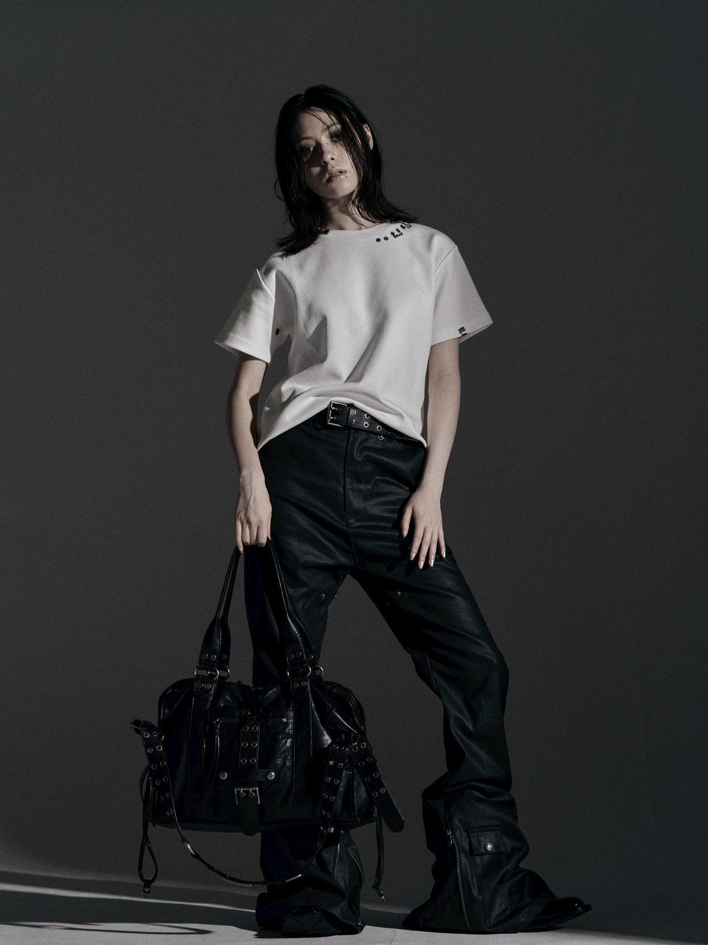 【ROSEN KREUZ】SIDE BELT DOCKING FLARE PANTS (Coating)