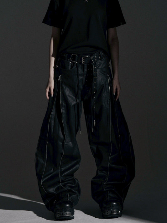 【ROSEN KREUZ】ZIP WIDE BAGGY PANTS (COATING)