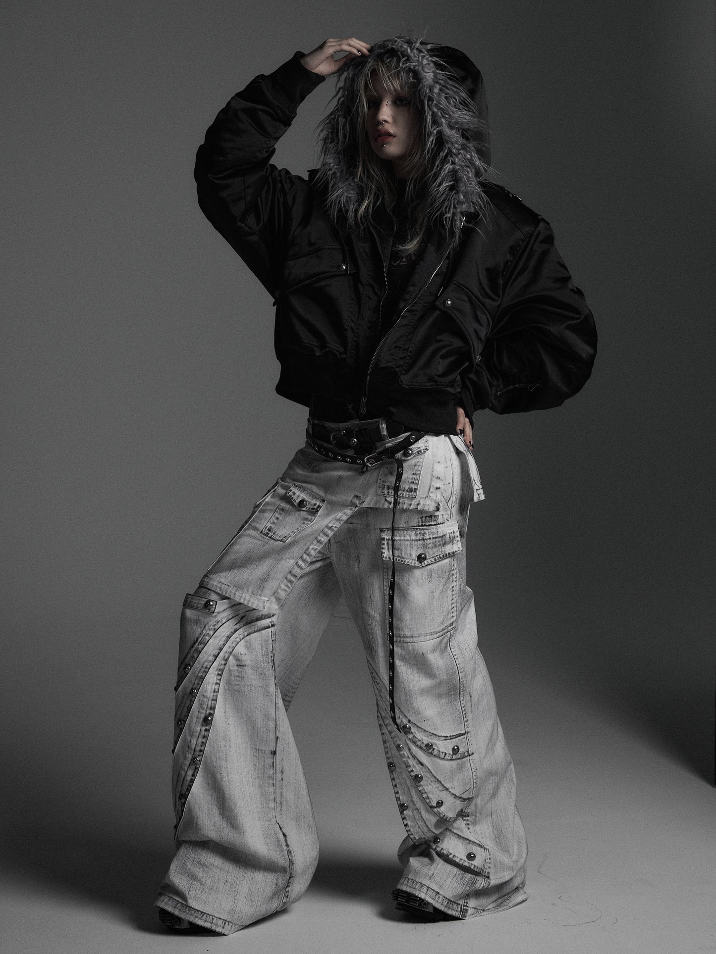 【ROSEN KREUZ】DOCKING SKIRT FLARE WIDE PANTS ( WASHED WHITE)