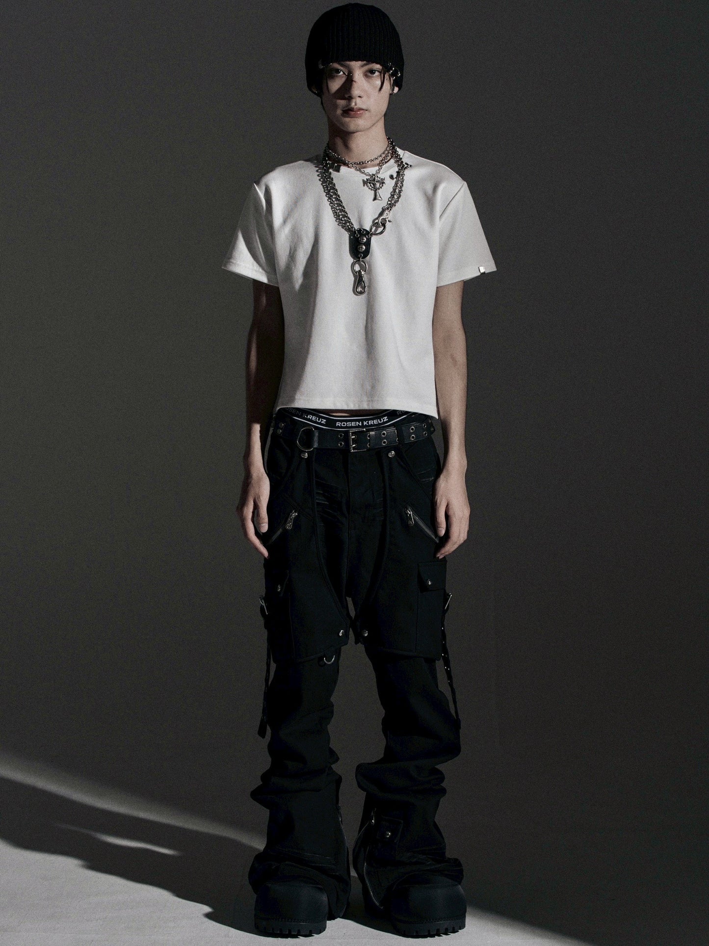 【ROSEN KREUZ】SIDE BELT DOCKING FLARE PANTS (Denim)