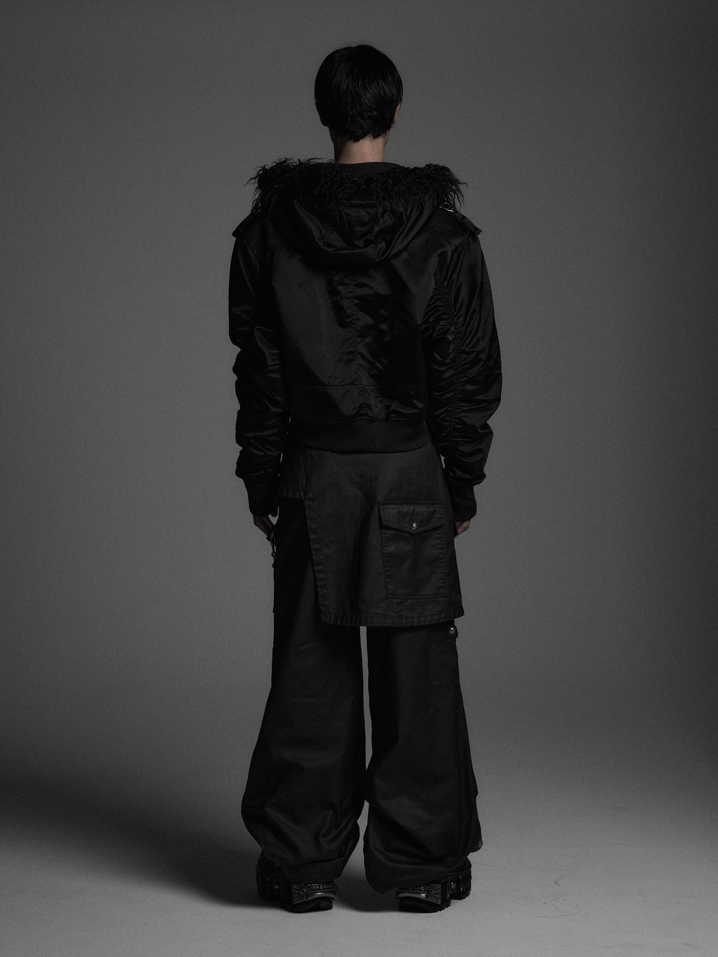 【ROSEN KREUZ】DOCKING SKIRT FLARE WIDE PANTS ( WAXED BLACK )