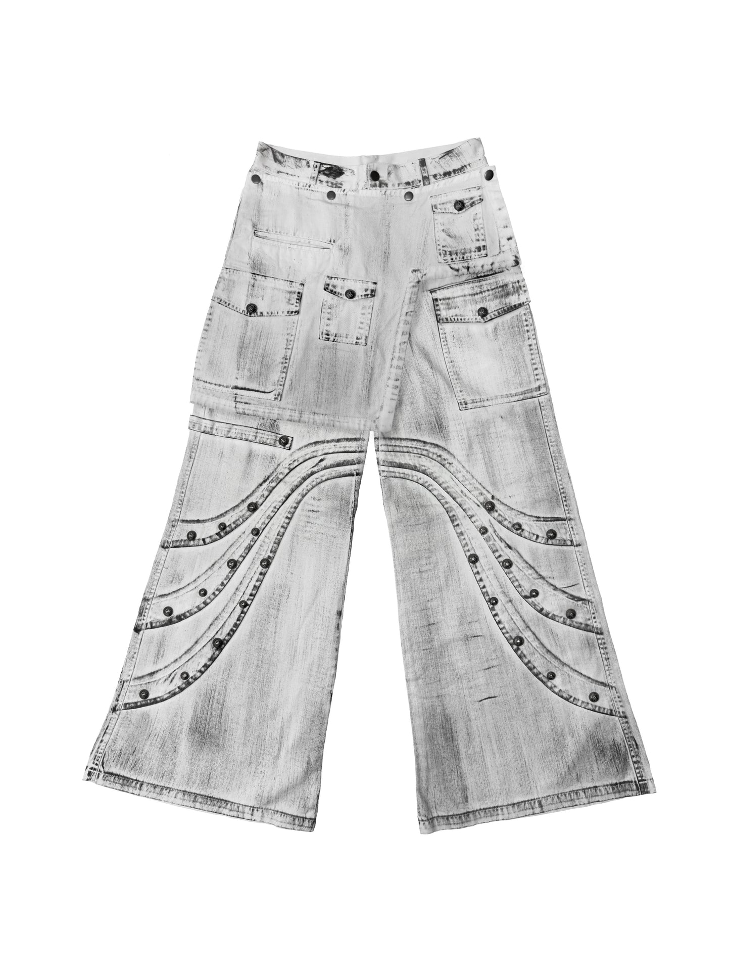 【ROSEN KREUZ】DOCKING SKIRT FLARE WIDE PANTS ( WASHED WHITE)