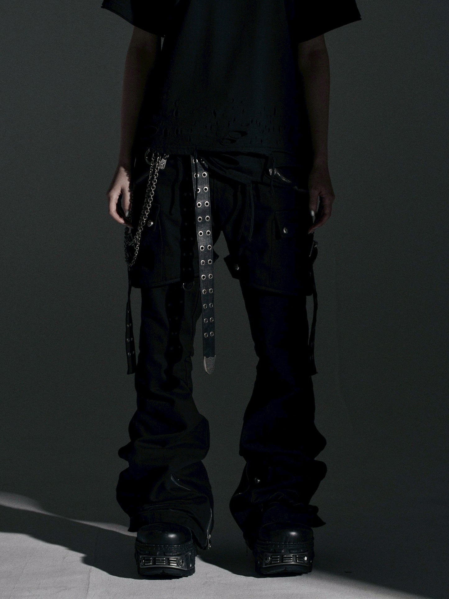 【ROSEN KREUZ】SIDE BELT DOCKING FLARE PANTS (Denim)