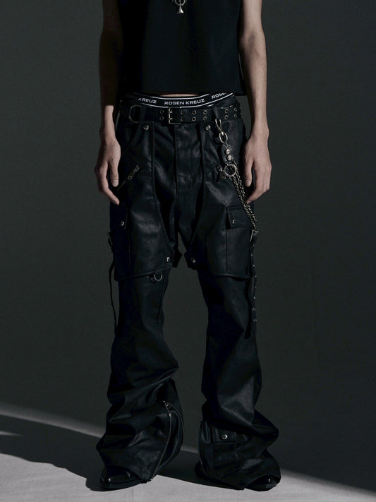 【ROSEN KREUZ】SIDE BELT DOCKING FLARE PANTS (Coating)