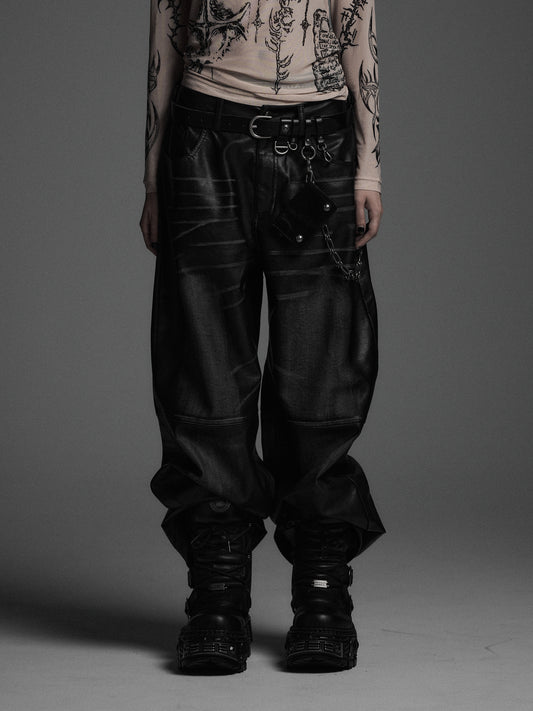 【ROSEN KREUZ】VINTAGE LEATHER WASHED PANTS