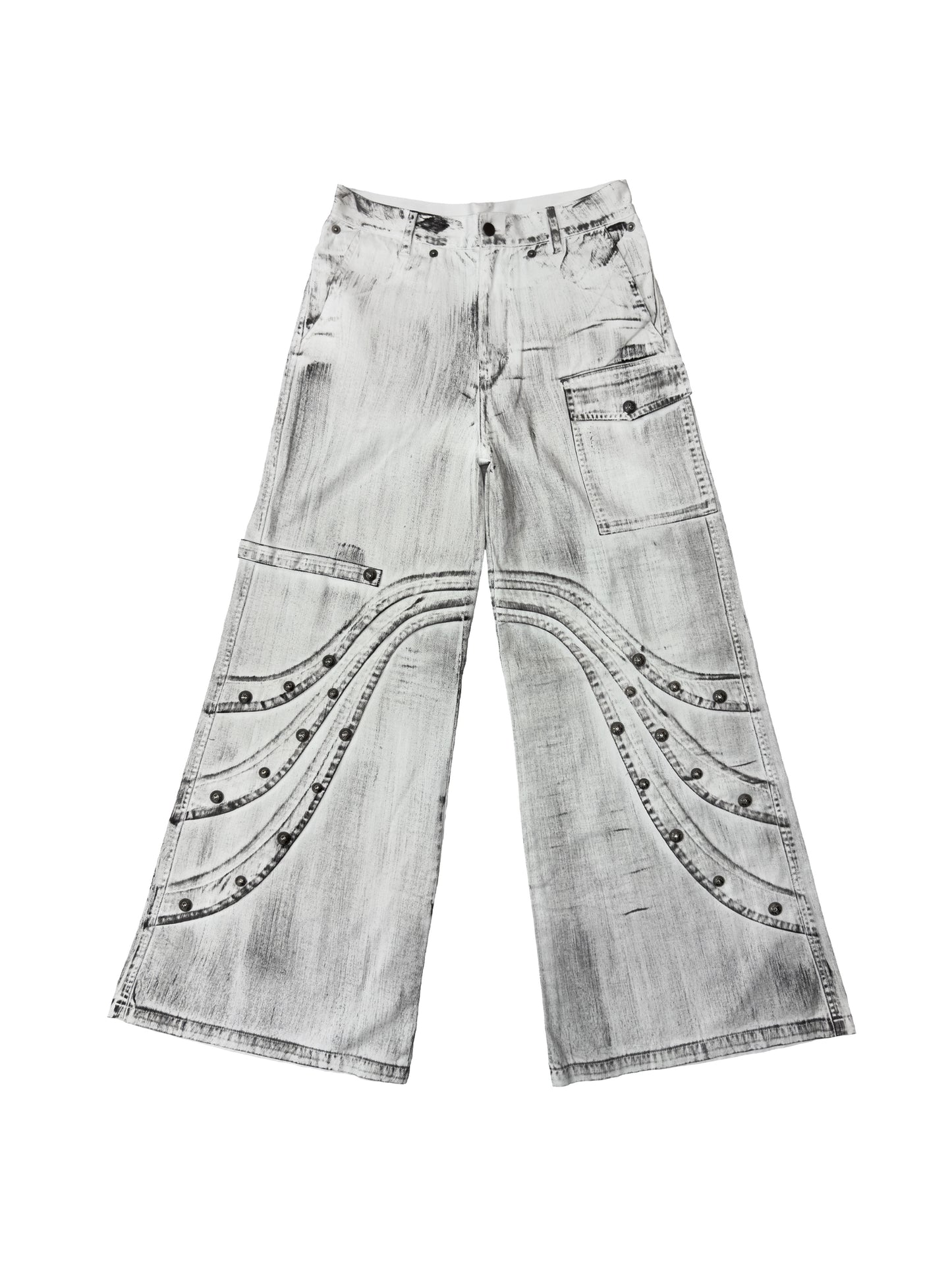 【ROSEN KREUZ】DOCKING SKIRT FLARE WIDE PANTS ( WASHED WHITE)