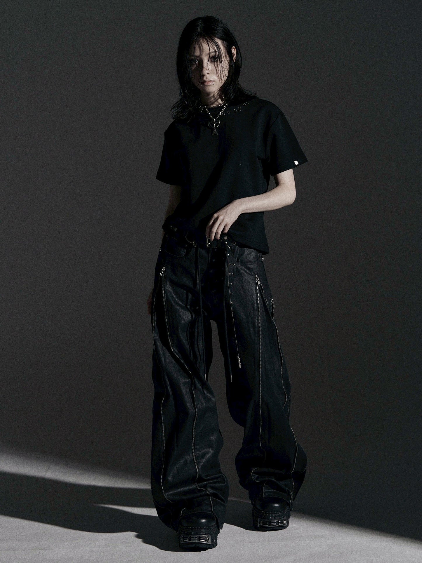 【ROSEN KREUZ】ZIP WIDE BAGGY PANTS (COATING)