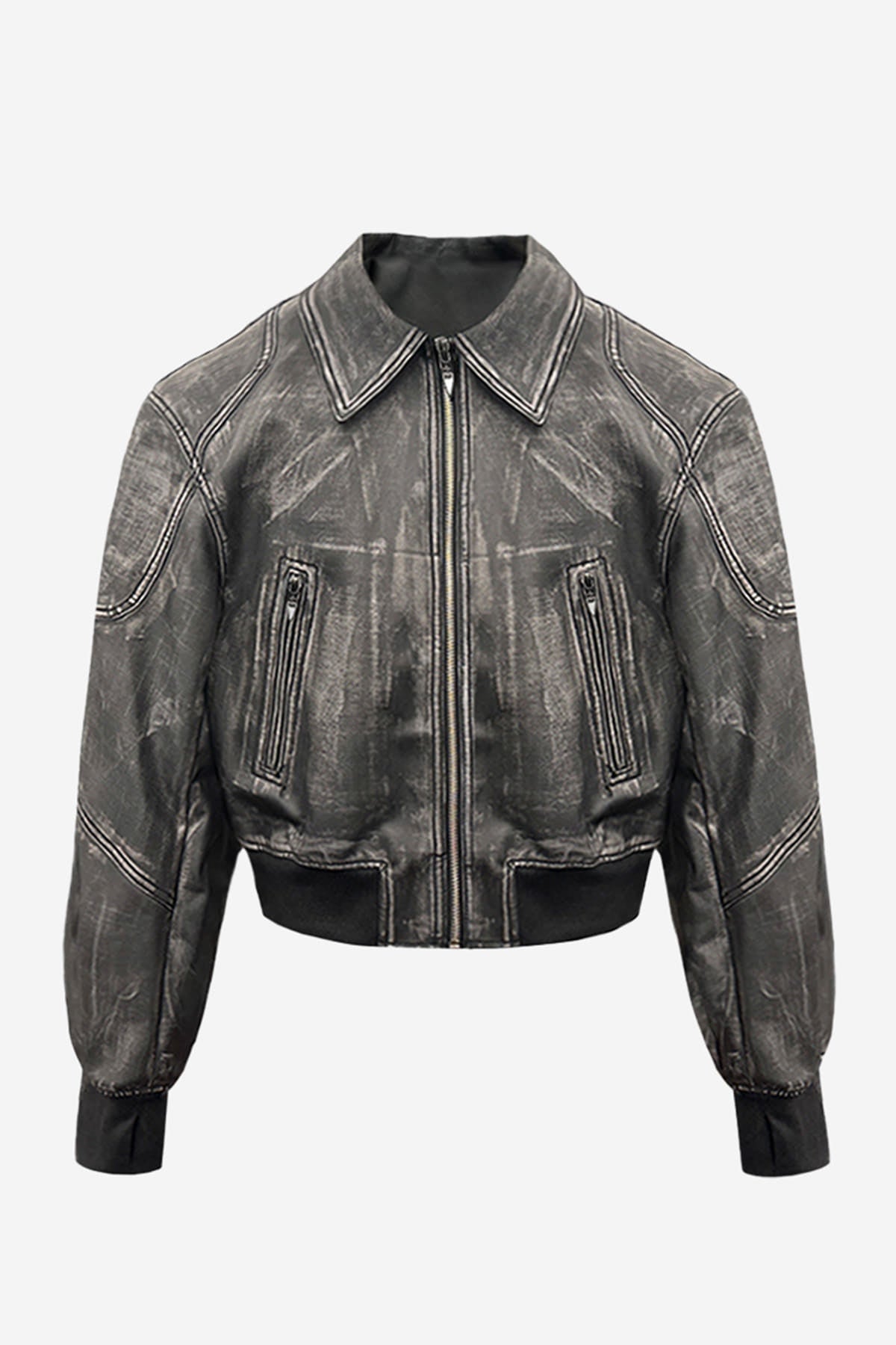 【BLR BLUER】RAW-CUTTED LEATHER CROP JACKET