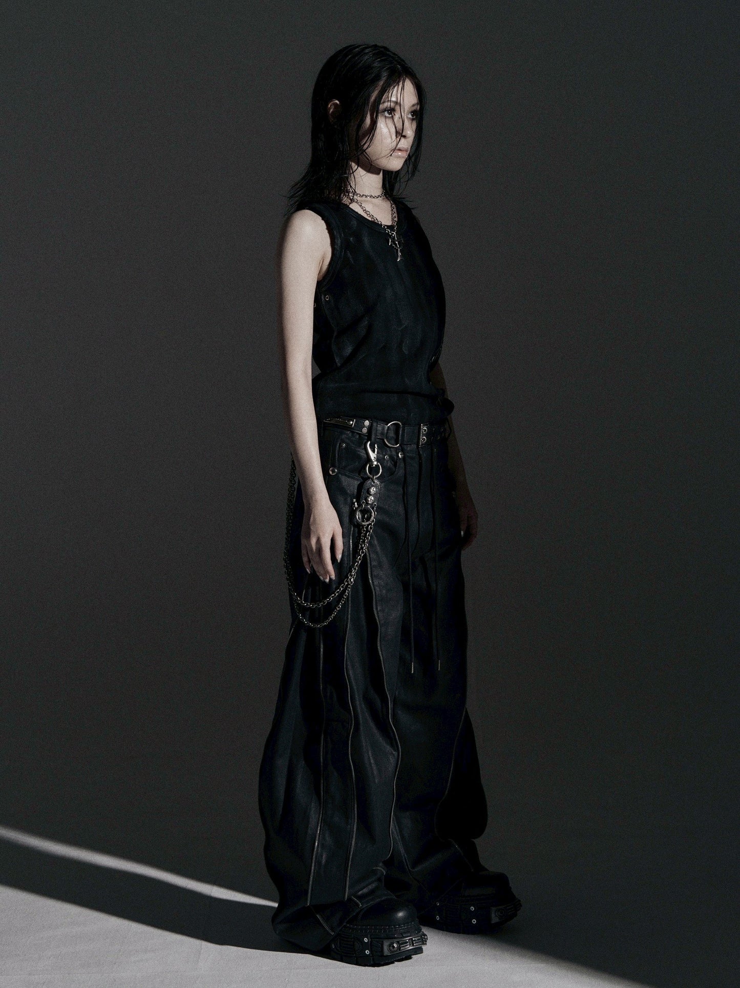 【ROSEN KREUZ】ZIP WIDE BAGGY PANTS (COATING)
