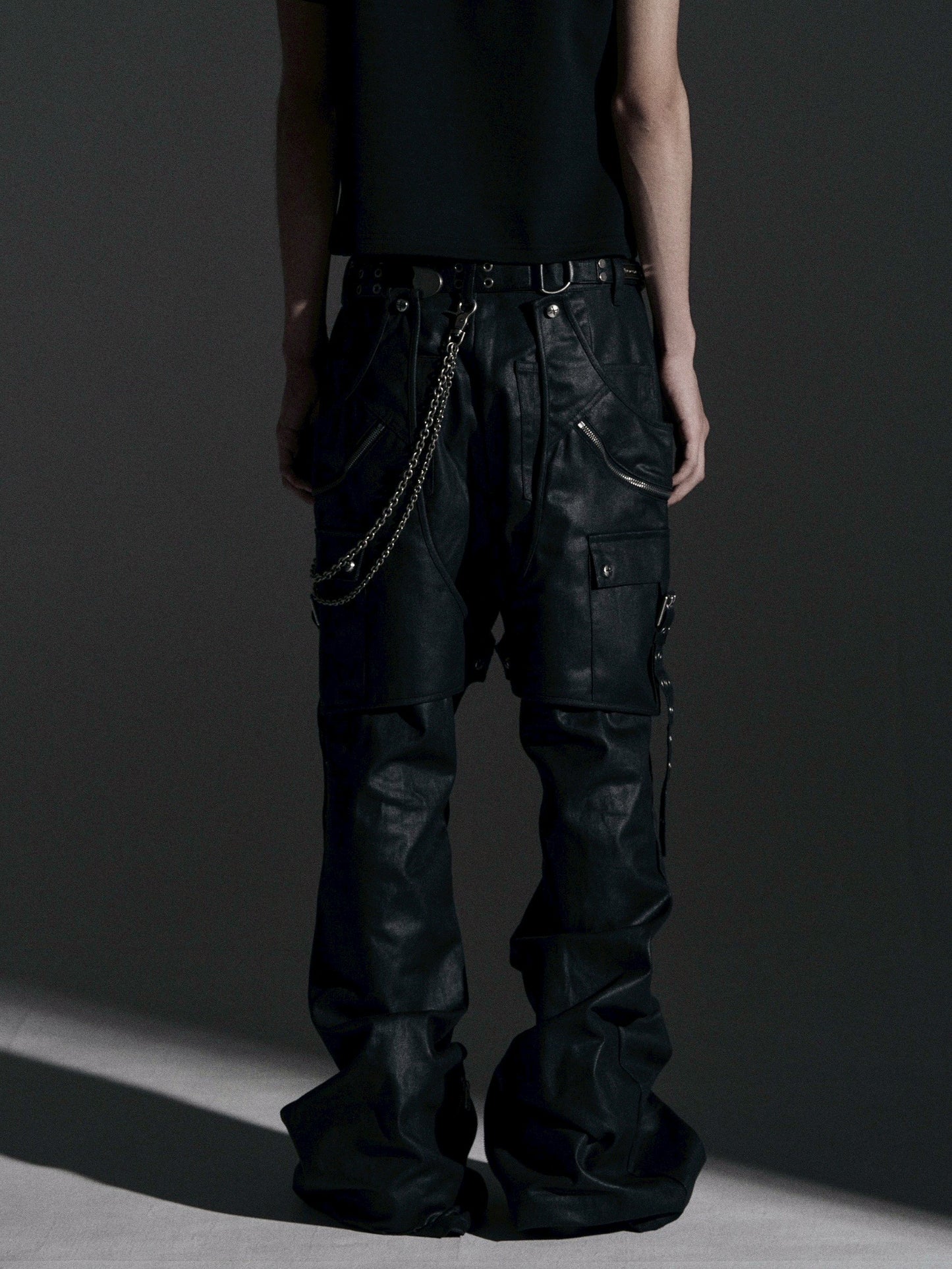 【ROSEN KREUZ】SIDE BELT DOCKING FLARE PANTS (Coating)