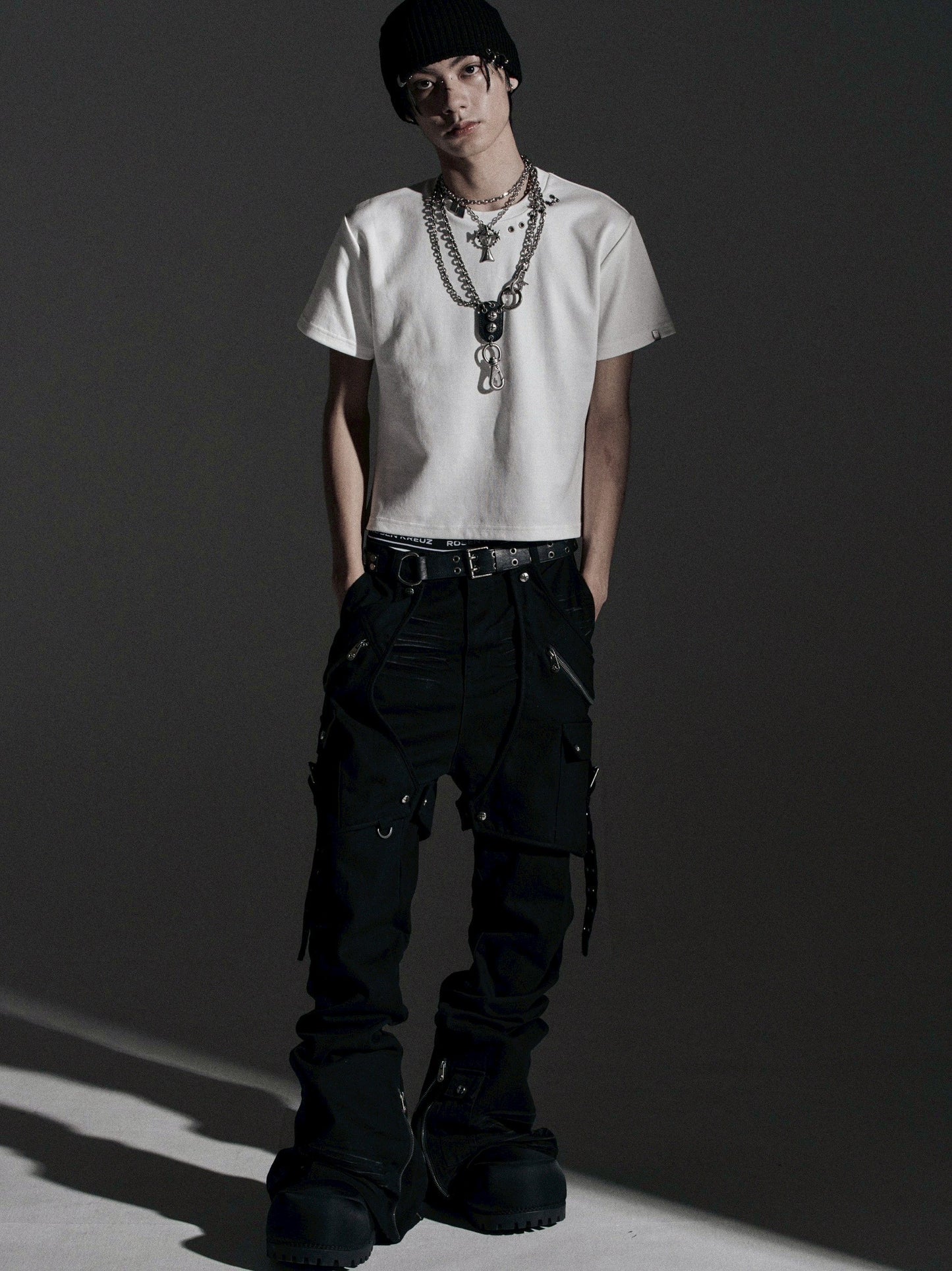 【ROSEN KREUZ】SIDE BELT DOCKING FLARE PANTS (Denim)