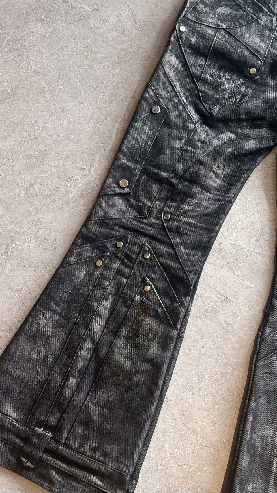 【RICH】 Dark Knight Flare Waxed Pants
