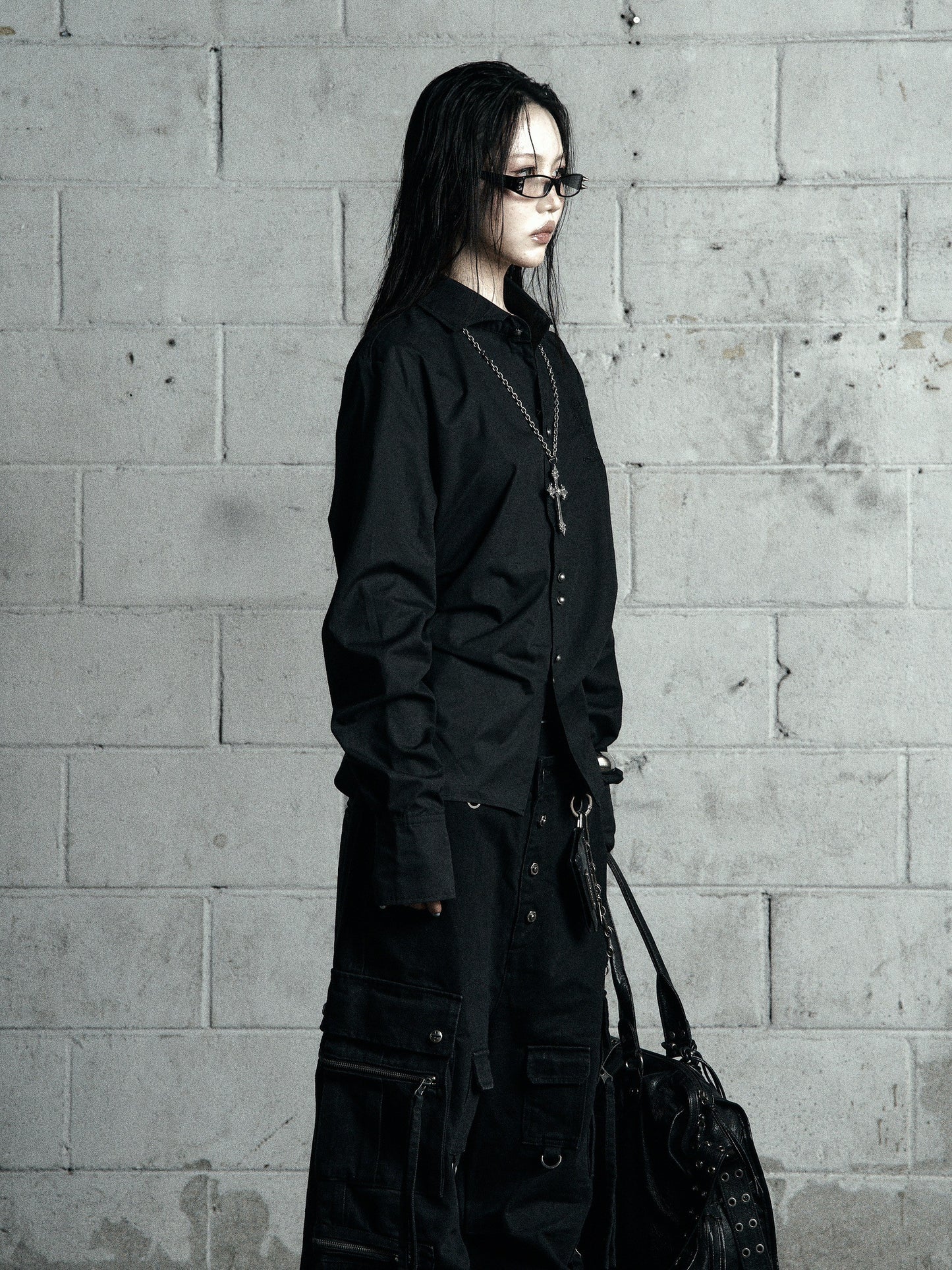 【ROSEN KREUZ】BACK CROSS CROPPED SHIRT BLACK