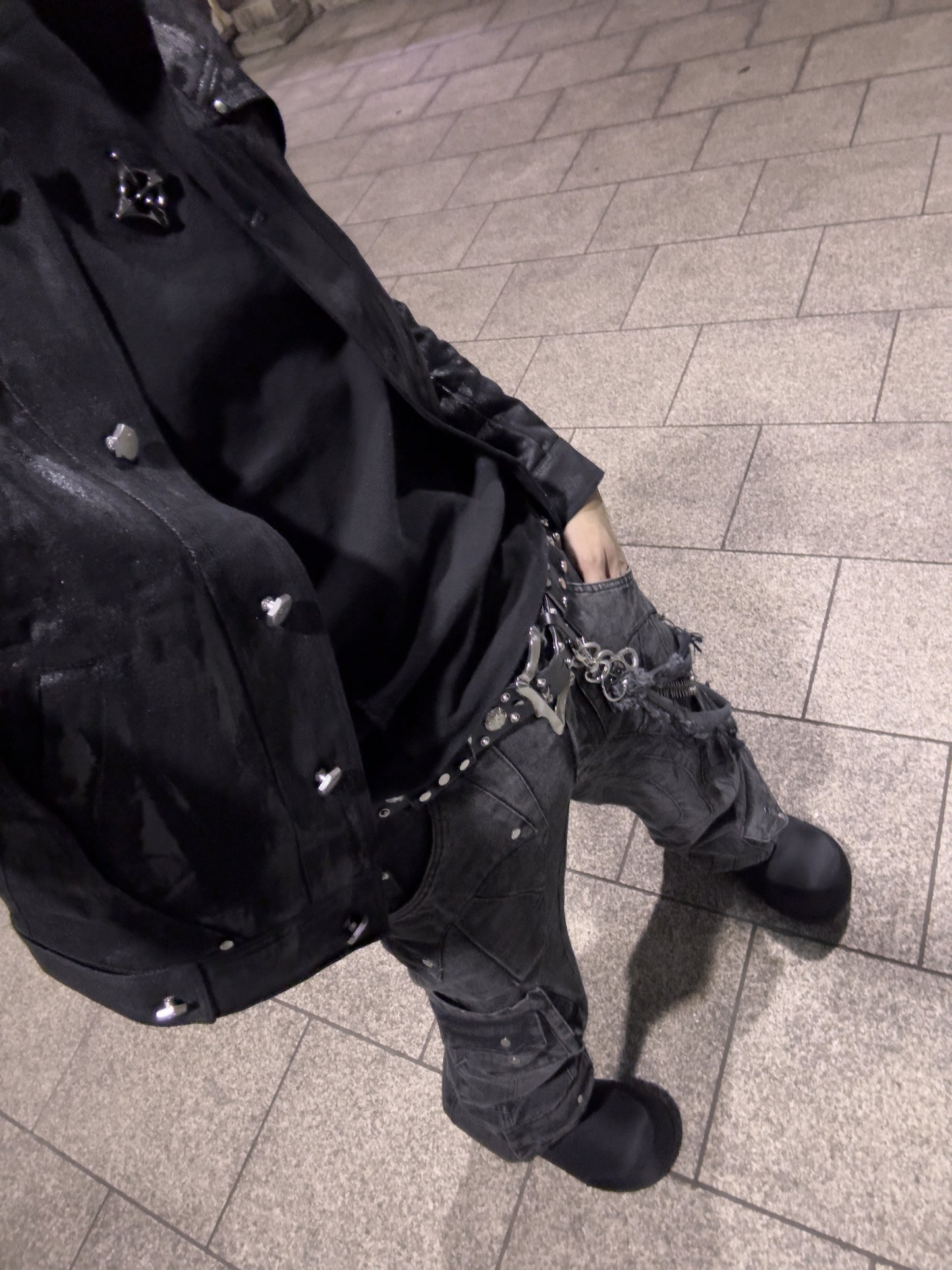 【RICH】Grey Wash Cargo Flare Pants