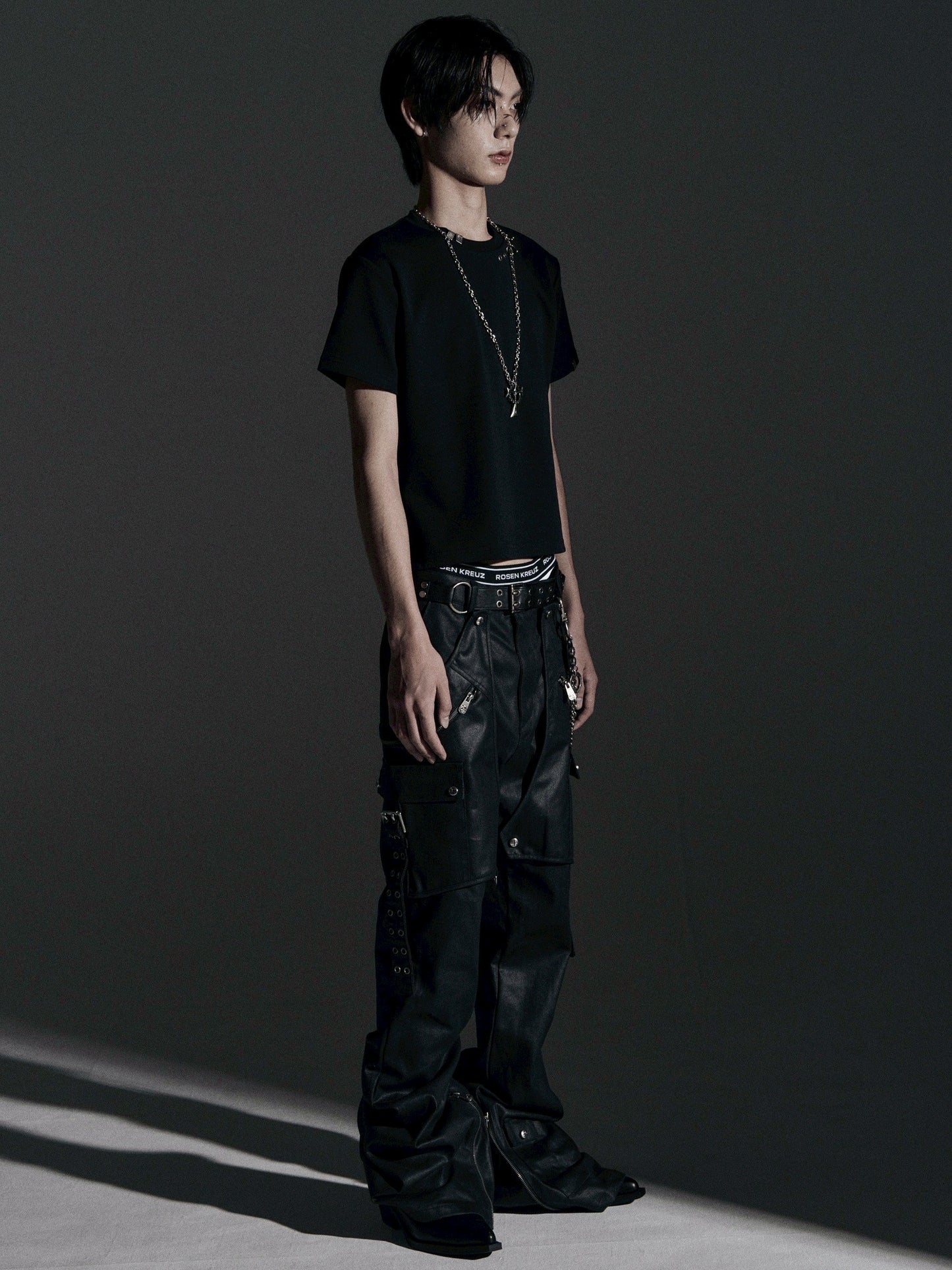 【ROSEN KREUZ】SIDE BELT DOCKING FLARE PANTS (Coating)