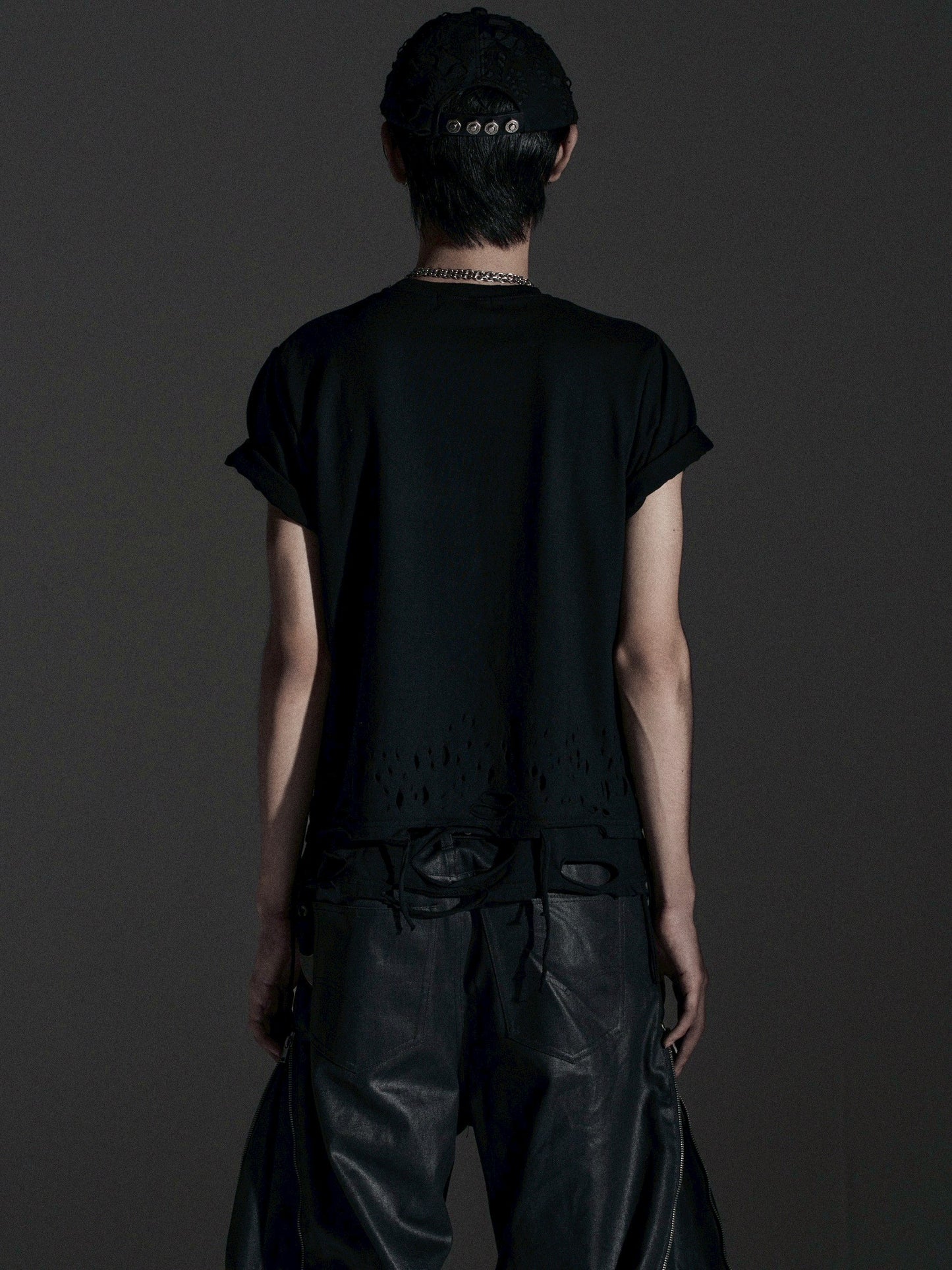 【ROSEN KREUZ】BOXY FIT LAYERED DAMAGE TEE (Black)