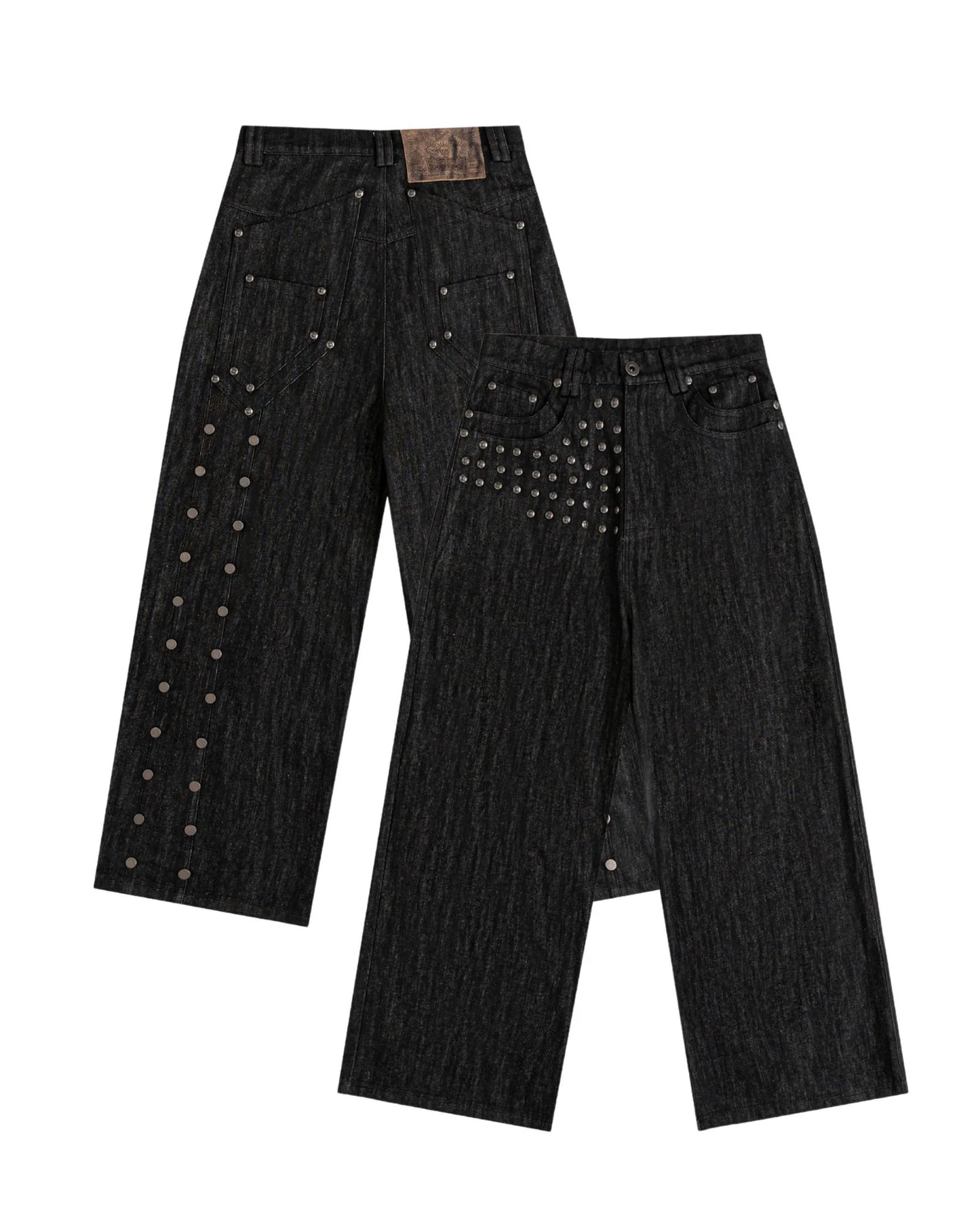 【THOUGHT WE FRIENDS】"Devlin" Studded Waxed Japanese Raw Denims in Black