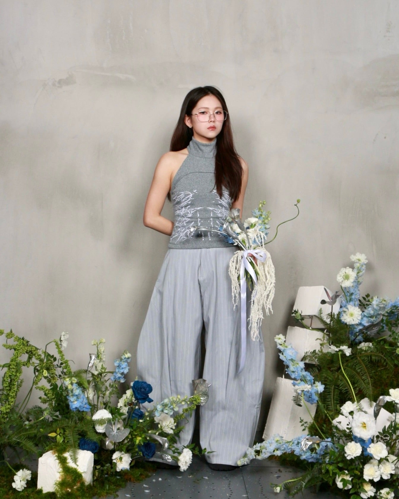 【BUNNYHILL CONCEPT】LUFT PANTS (GREY BLUE STRIPES)