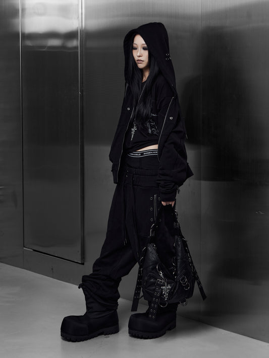 【ROSEN KREUZ】EYELET EDGE Set-Up LAYERED SWEAT PANTS (BLACK)
