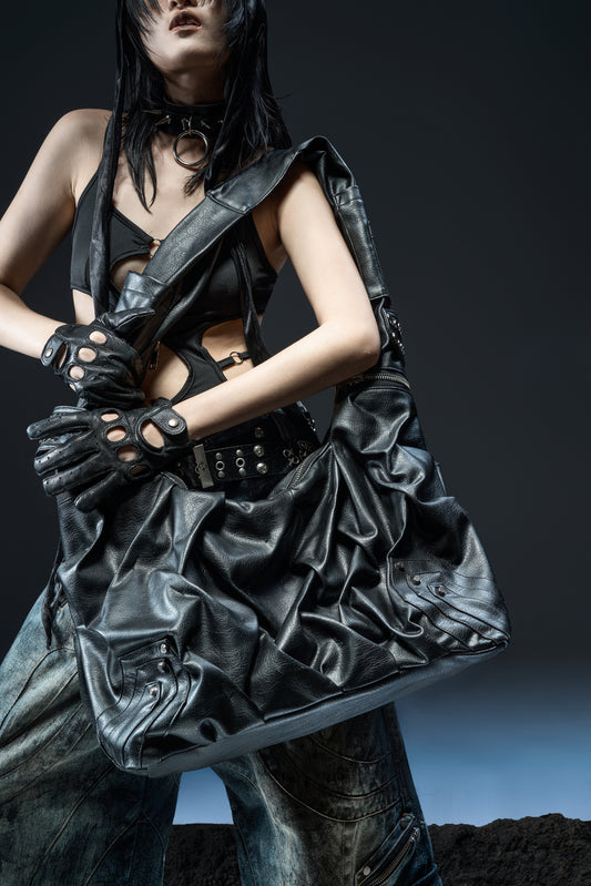 【RICH】Crinkle Bag (Denim Stone Washed/Leather)