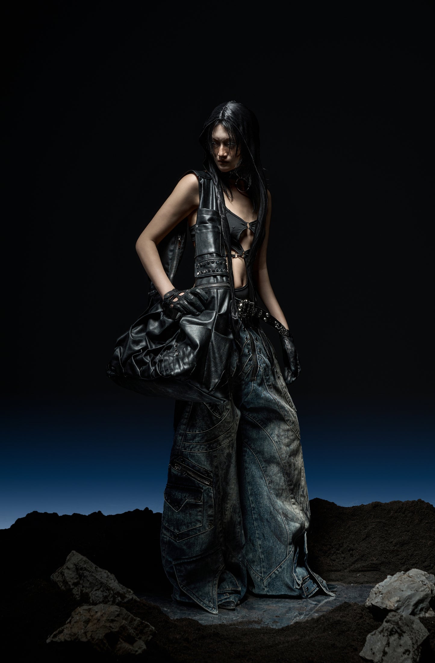 【RICH】Crinkle Bag (Denim Stone Washed/Leather)