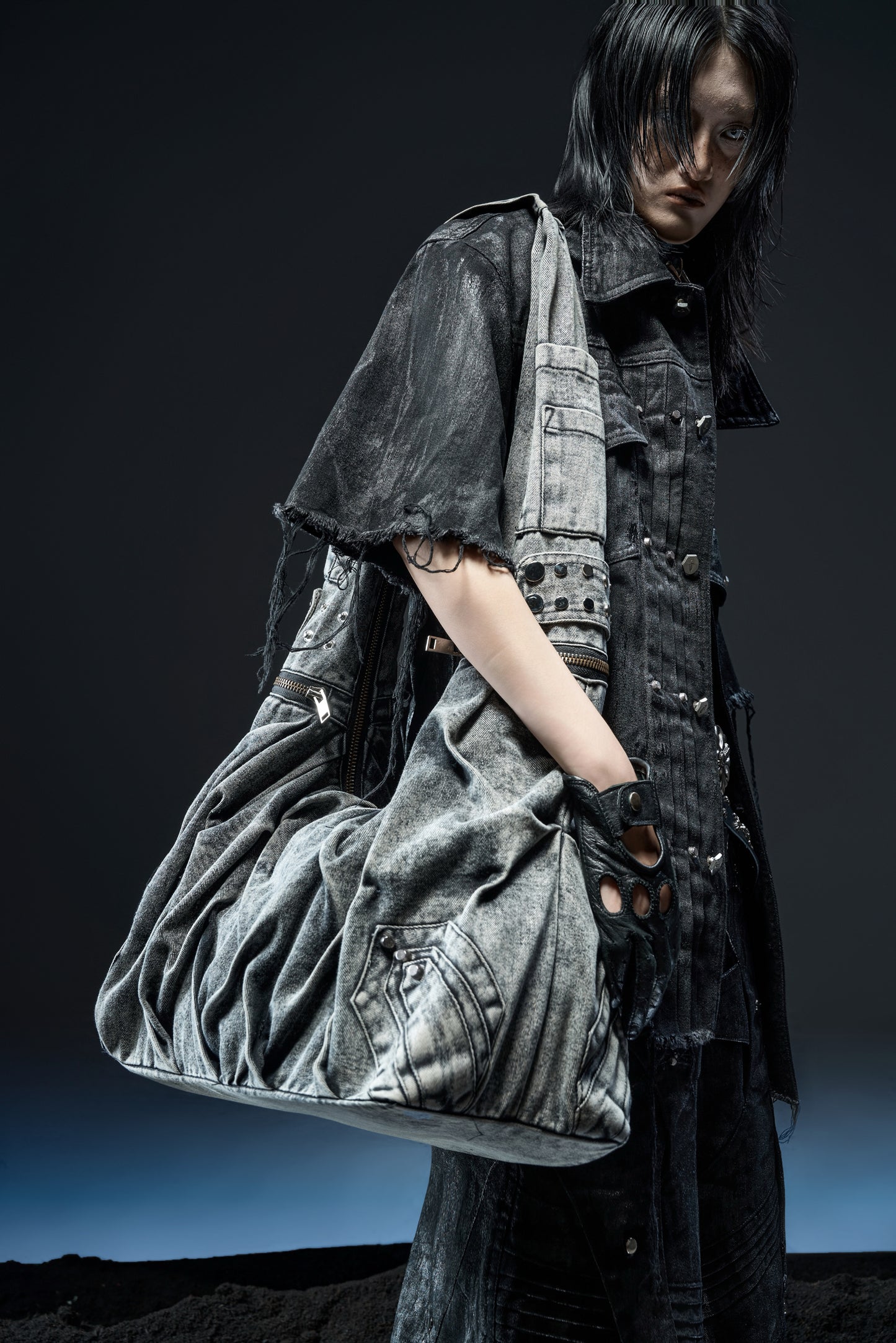 【RICH】Crinkle Bag (Denim Stone Washed/Leather)