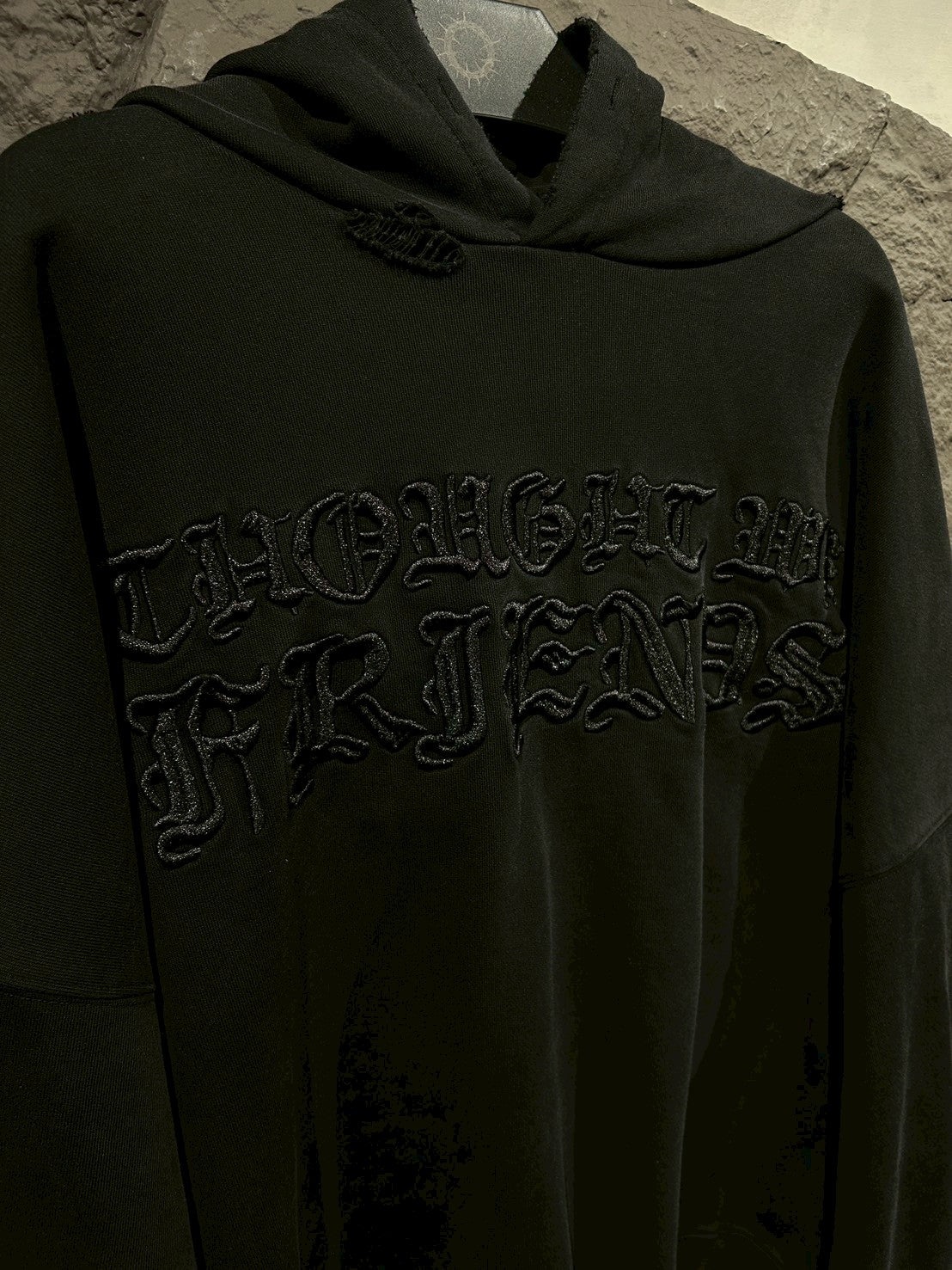 "Soloman" Embroidered Hoodie in Washed Black