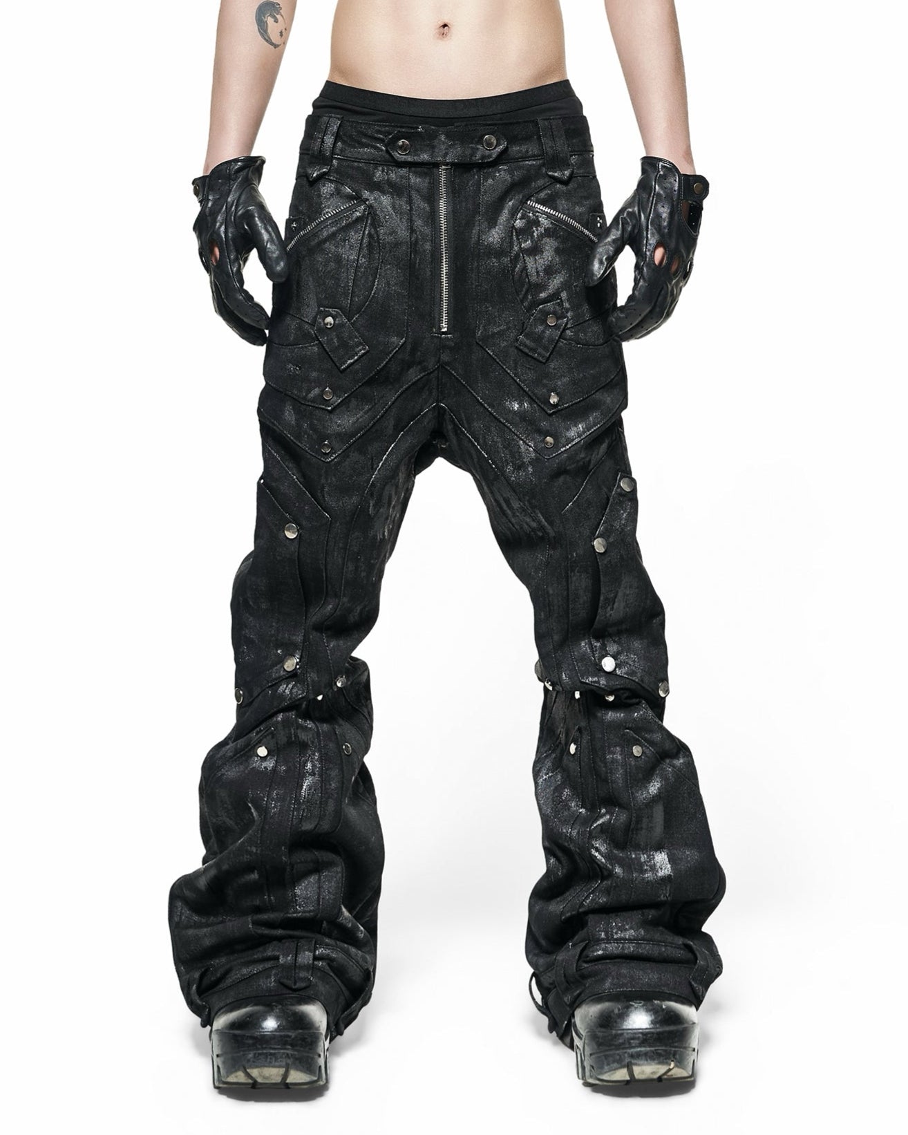 【RICH】 Dark Knight Flare Waxed Pants