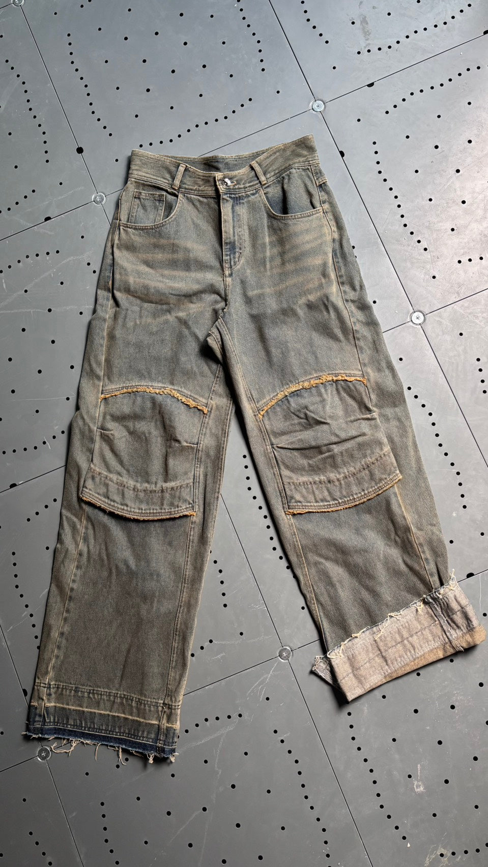 【BLR BLUER】KNEE POINT WASHED DENIM PANTS YELLOWBLUE