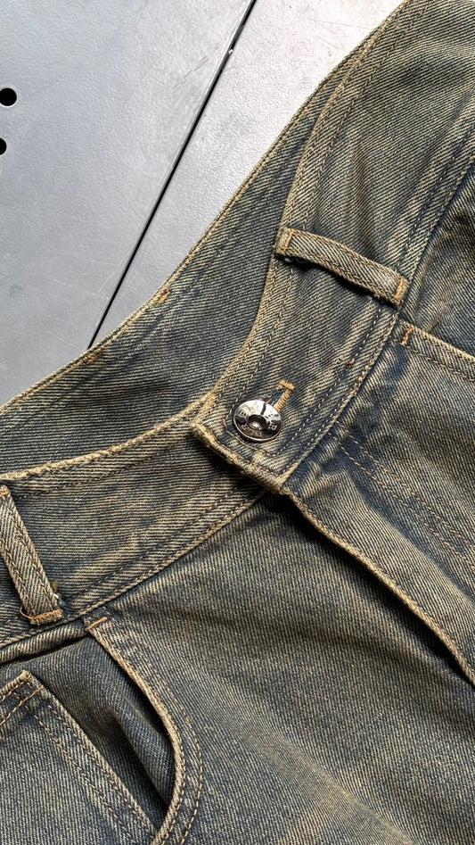 【BLR BLUER】KNEE POINT WASHED DENIM PANTS YELLOWBLUE