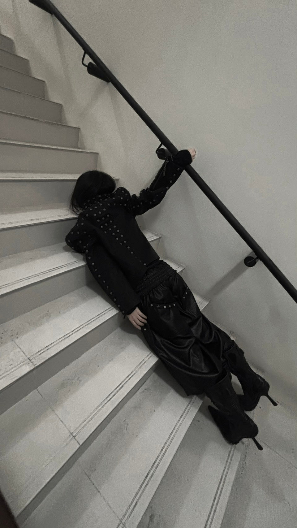 【THOUGHT WE FRIENDS】Studded PU Leather Jacket with Shoulder Pads