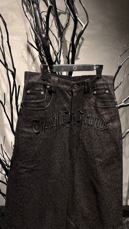 【THOUGHT WE FRIENDS】Distressed Baggy Denims with Embroidery & Studs